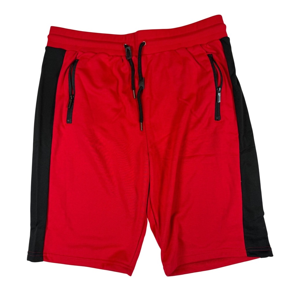 Galaxy by Harvic Mens Red Black Striped Athletic Sweat Shorts 2XL MFTS-1400RD/BK